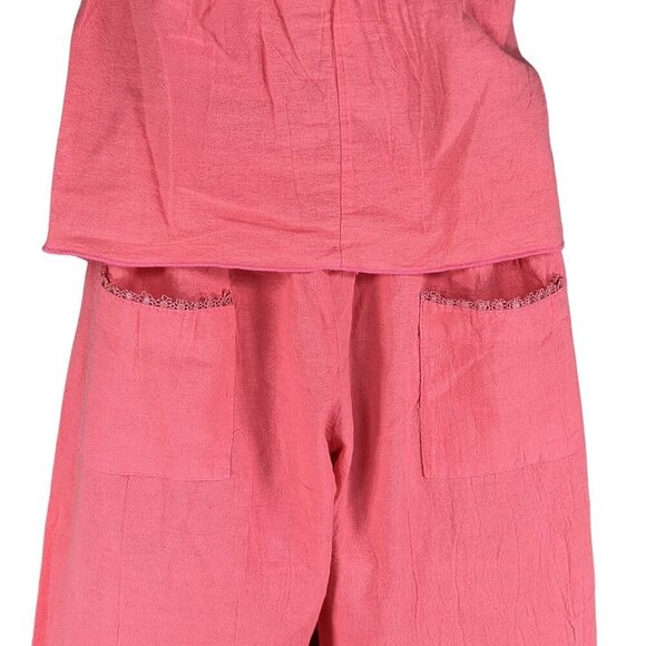 Oh My Gauze Women M Coral Smocked Strapless Top Wide Leg Pant Two Piece Set Boho - Picture 7 of 16